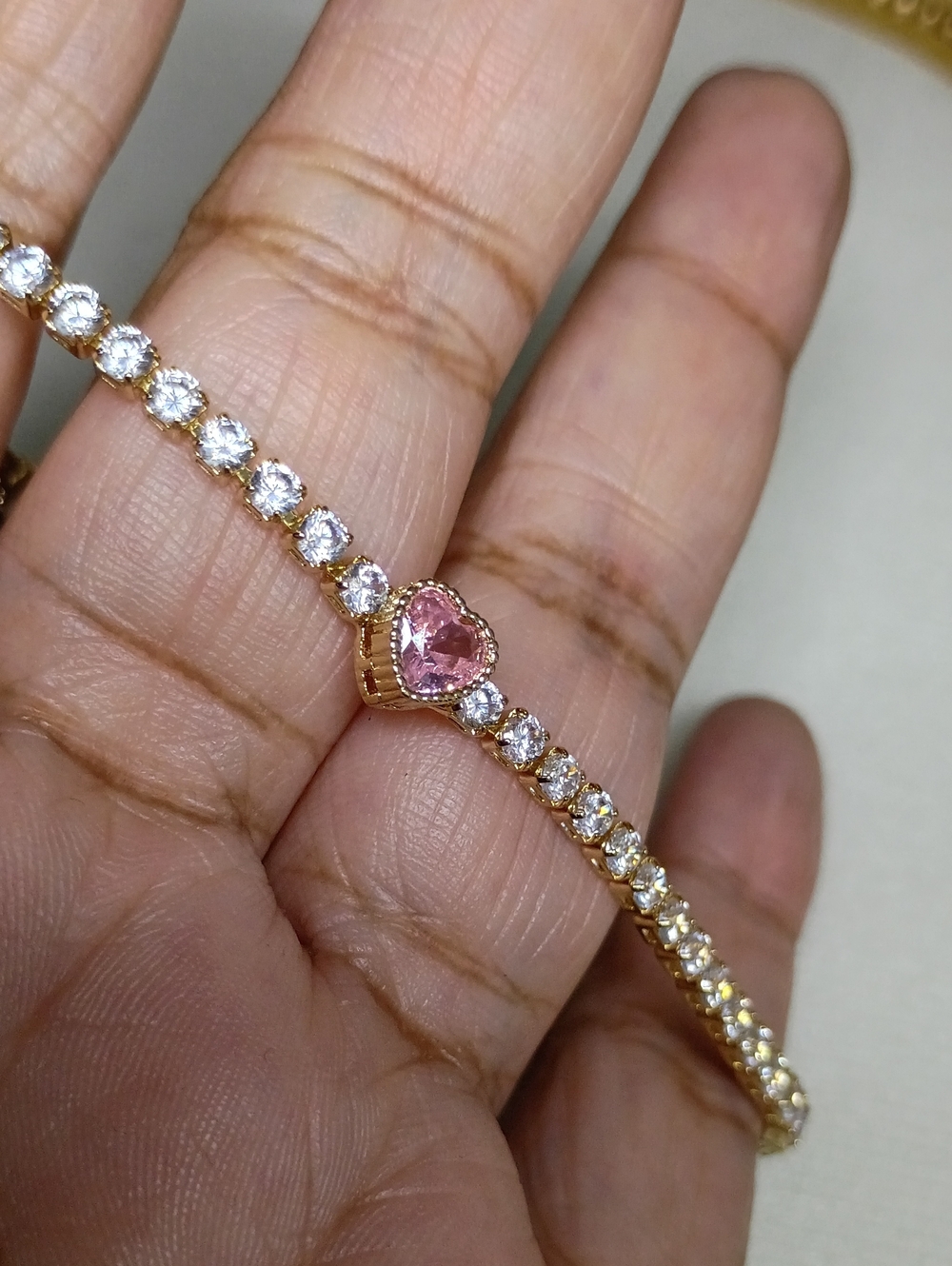 New Gold Plated Tennis Bracelet with Pink Heart Center 🚨 - Picture 4 of 6